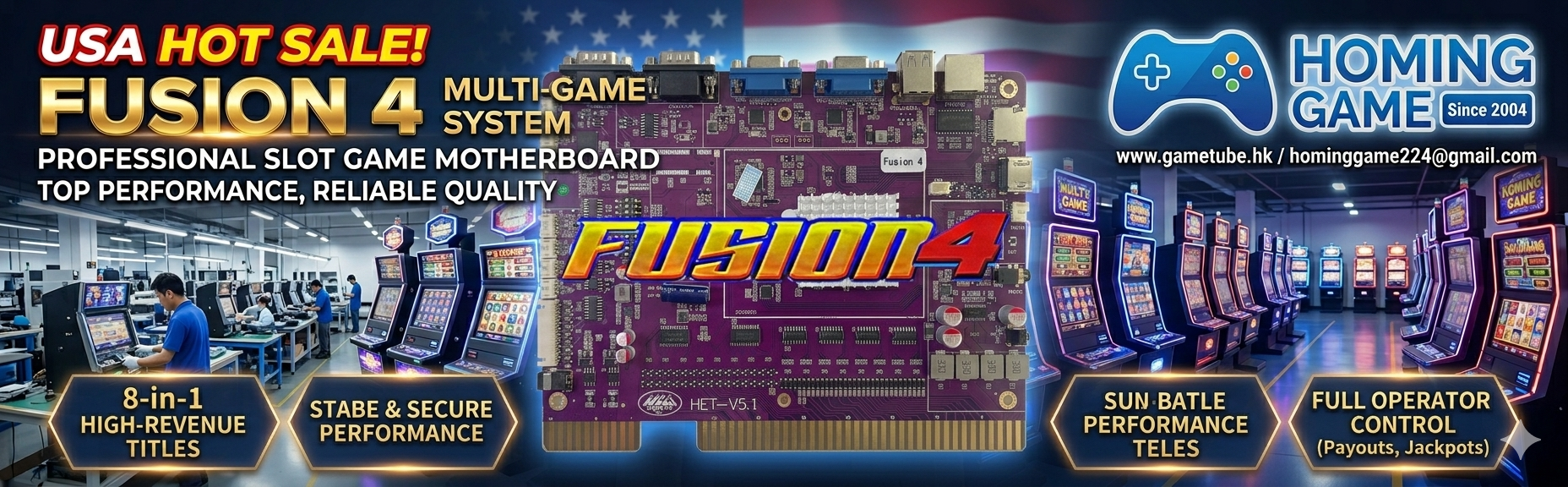 Fusion 4 multi-game slot machine motherboard 8-in-1 PCB for arcade cabinets - HomingGame Factory