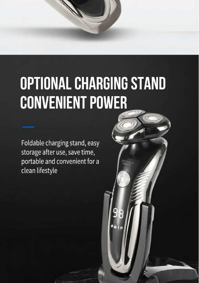 Smart LED Digital Display Electric Shaver – 3-Head Rotary Wet & Dry Cordless Shaving Machine with USB Fast Charging & Waterproof Body